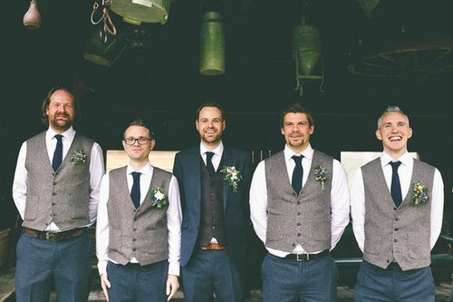 Grey Herringbone Men's Vest Made to Order Wedding Groomsmen Waistcoat