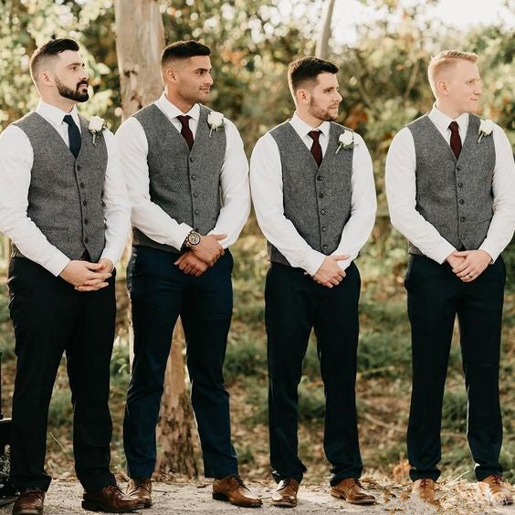 Charcoal Grey Herringbone Men's Vest Made to Order Wedding Groomsmen Waistcoat