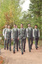 Load image into Gallery viewer, Grey Satin Groomsmen Vest Made to Order Wedding Men&#39;s Waistcoat V-neck