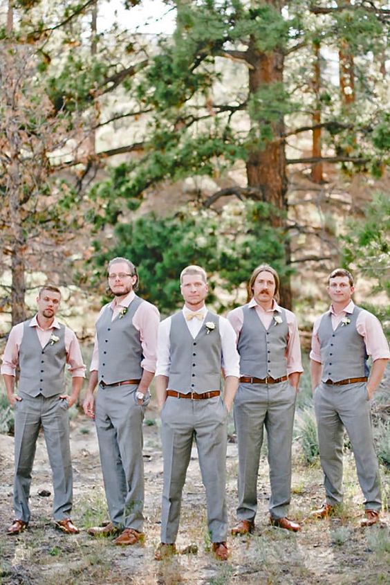 Men's Suit 2 Pcs Light Grey Satin V Neck Vest With Pants For Wedding Party