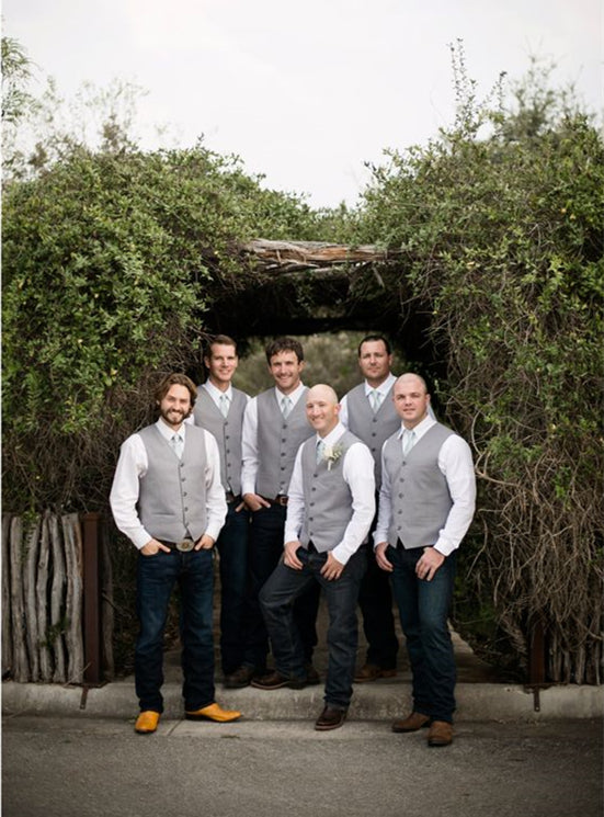 Silver Satin Groomsmen Vest Made to Order Wedding Men's Waistcoat V-neck Pockets Buttons