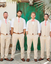 Load image into Gallery viewer, Men&#39;s Suit V Neck Ivory Satin For Wedding Groomsmen Formal Vest+Pants