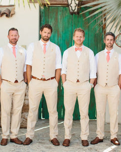 Men's Suit V Neck Ivory Satin For Wedding Groomsmen Formal Vest+Pants