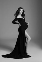 Load image into Gallery viewer, Satin Maternity Photography Dresses Off the Shoulder Side Split Elegant