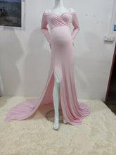 Load image into Gallery viewer, Satin Maternity Photography Dresses Off the Shoulder Side Split Elegant