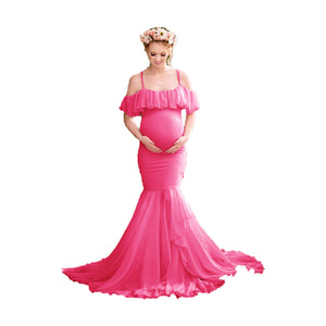 Chiffon Mermaid Elegant Maternity Photography Dresses Off The Shoulder