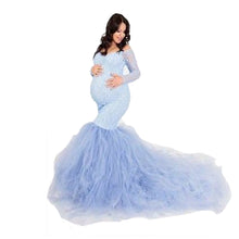 Load image into Gallery viewer, Tulle Mermaid Elegant Maternity Photography Dresses Off The Shoulder Long Sleeve