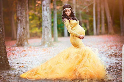 Tulle Mermaid Elegant Maternity Photography Dresses Off The Shoulder Long Sleeve