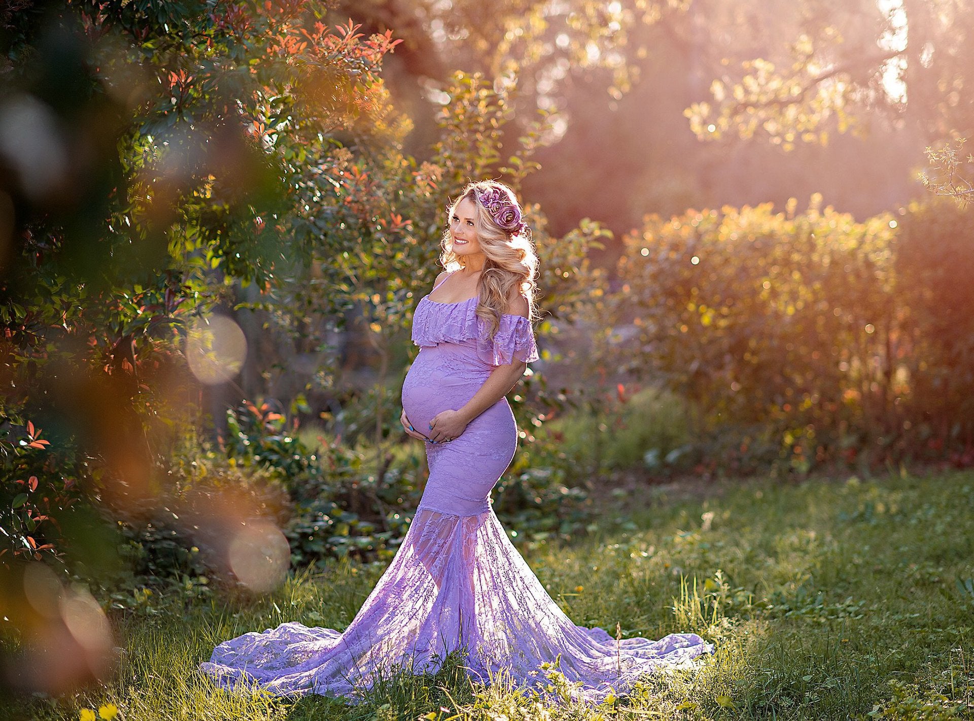 Lace Elegant Maternity Photography Dresses Spaghetti Strap Off The Shoulder XL / Turquoise