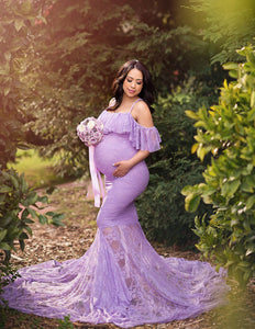 Lace Elegant Maternity Photography Dresses Spaghetti Strap Off The Shoulder