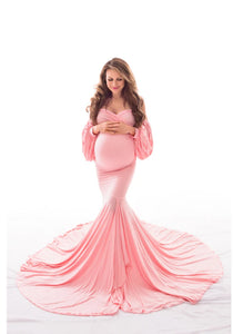 Cotton Elegant Maternity Photography Dresses Off The Shoulder Long Sleeve 2021