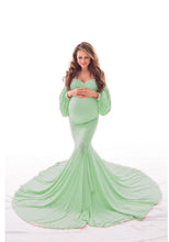 Load image into Gallery viewer, Cotton Elegant Maternity Photography Dresses Off The Shoulder Long Sleeve 2021