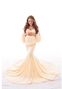 Cotton Elegant Maternity Photography Dresses Off The Shoulder Long Sleeve 2021