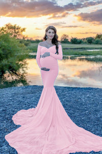 Cotton Mermaid Maternity Photography Dresses Off The Shoulder Long Sleeve 2021