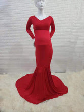 Load image into Gallery viewer, Cotton Mermaid Maternity Photography Dresses Off The Shoulder Long Sleeve 2021