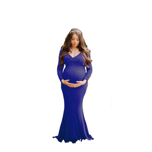 Lace Mermaid Maternity Photography Dresses V Neck Long Sleeve 2021