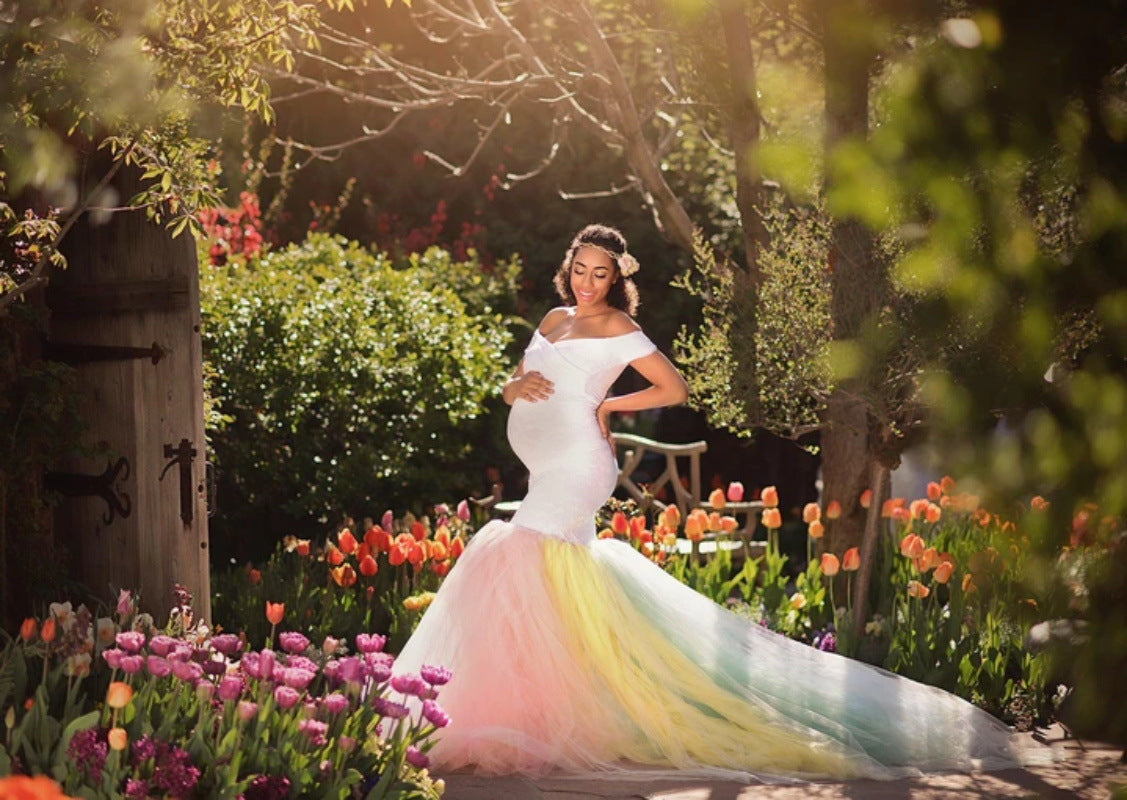 Lace Tulle Mermaid Elegant Maternity Photography Dresses 2021 Off The Shoulder