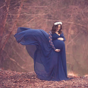 Lace Cotton Maternity Photography Dresses 2021 V Neck Long Sleeve Elegant