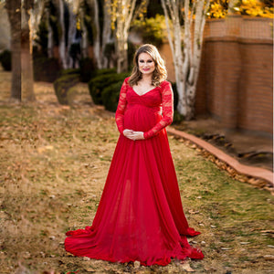 Lace Cotton Maternity Photography Dresses 2021 V Neck Long Sleeve Elegant