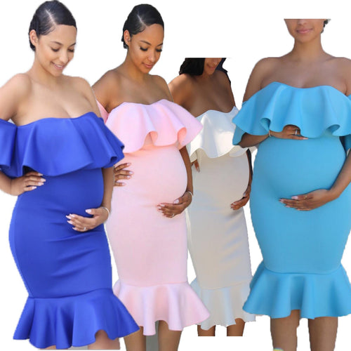 Satin Pregnant Photography Dresses Tea Length Ruffles 2021