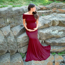 Load image into Gallery viewer, Cotton Mermaid Pregnant Photography Dresses Boat Neck Strapless 2021
