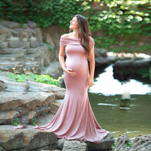Load image into Gallery viewer, Cotton Mermaid Pregnant Photography Dresses Boat Neck Strapless 2021
