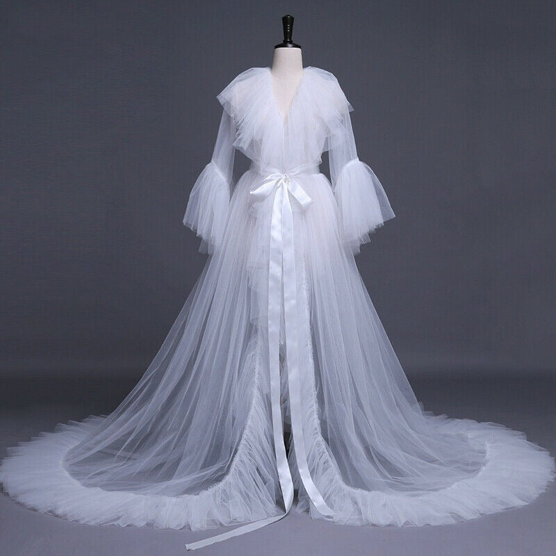 Tulle Sexy Photography Dresses 2021 Long Sleeve Court Train Illusion