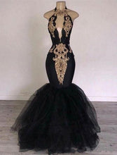 Load image into Gallery viewer, Black Girl Prom Dress 2022 Black Tulle Lace Applique Mermaid
