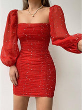 Load image into Gallery viewer, Red Homecoming Dress 2022 Bodycon Long Sleeves Short with Spark