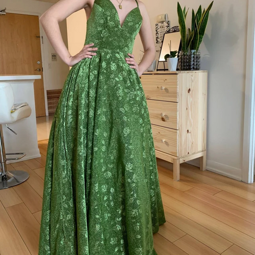 Green Prom Dress 2023 Spaghetti Straps V Neck with Pleats Corset Back
