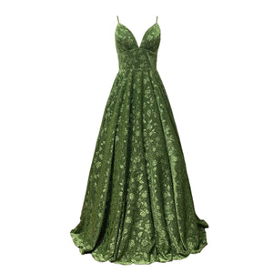 Green Prom Dress 2023 Spaghetti Straps V Neck with Pleats Corset Back