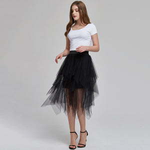 Asymmetry Tulle Knee-length Skirts A-line Puffy with Ruffles