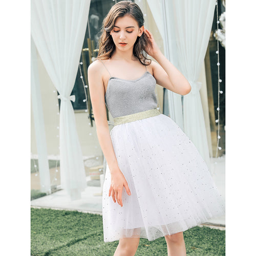 Tulle Knee-length Skirts A-line Puffy with Sequin Pleats