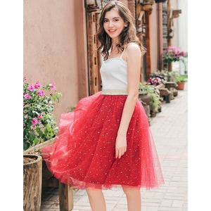 Tulle Knee-length Skirts A-line Puffy with Sequin Pleats