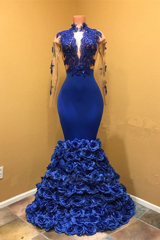 Royal Blue Prom Dress 2023 Mermaid V Neck Illusion Sleeves Jersey Rose Fabric Royal Blue Prom Dress 2023 Mermaid V Neck Illusion Sleeves Jersey Rose Fabric