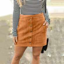 Load image into Gallery viewer, Women&#39;s High-waisted Button-down Suede A-line Mini Skirt