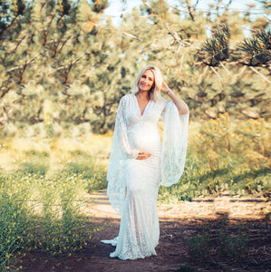 Lace V Neck Pregnant Photography Dresses Long Sleeve Elegant 2021