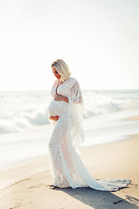Lace V Neck Pregnant Photography Dresses Long Sleeve Elegant 2021