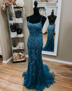 Blue Prom Dress 2022 Long Fitted Evening Dress Corset