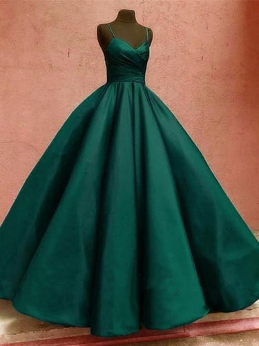 Prom Dress 2022 Ball Gown Green Satin Spaghetti Straps Evening Dress