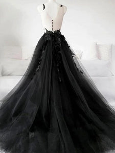 Prom Dress 2022 Black Lace Applique Tulle