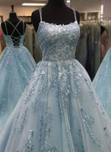 Load image into Gallery viewer, Blue Prom Dress 2022 Fairy Corset Long Lace Tulle Ball Gown