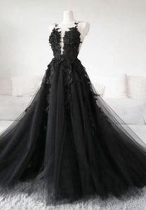 Prom Dress 2022 Black Lace Applique Tulle