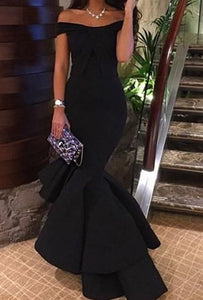 Black Girl Prom Dress 2022 Black Satin Off-the-shoulder Mermaid