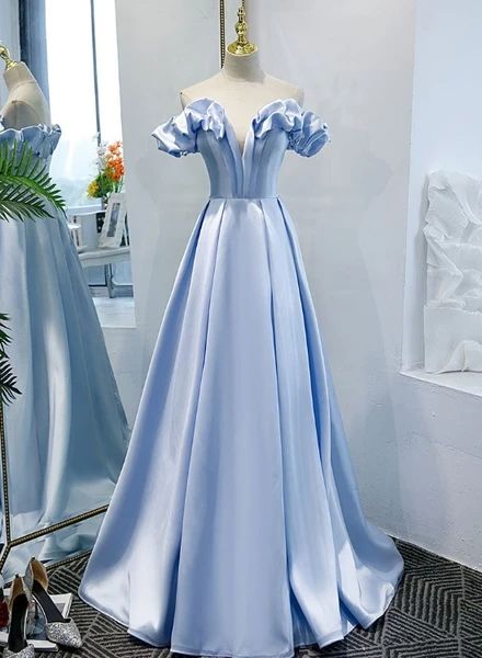 Blue Prom Dress 2022 Satin Ruffles Sweetheart