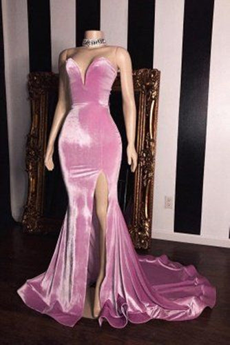 Black Girl Prom Dress 2022 Hot Pink Velvet with Slit