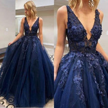 Load image into Gallery viewer, Blue Prom Dress 2022 Fairy V-neck Lace Tulle Long