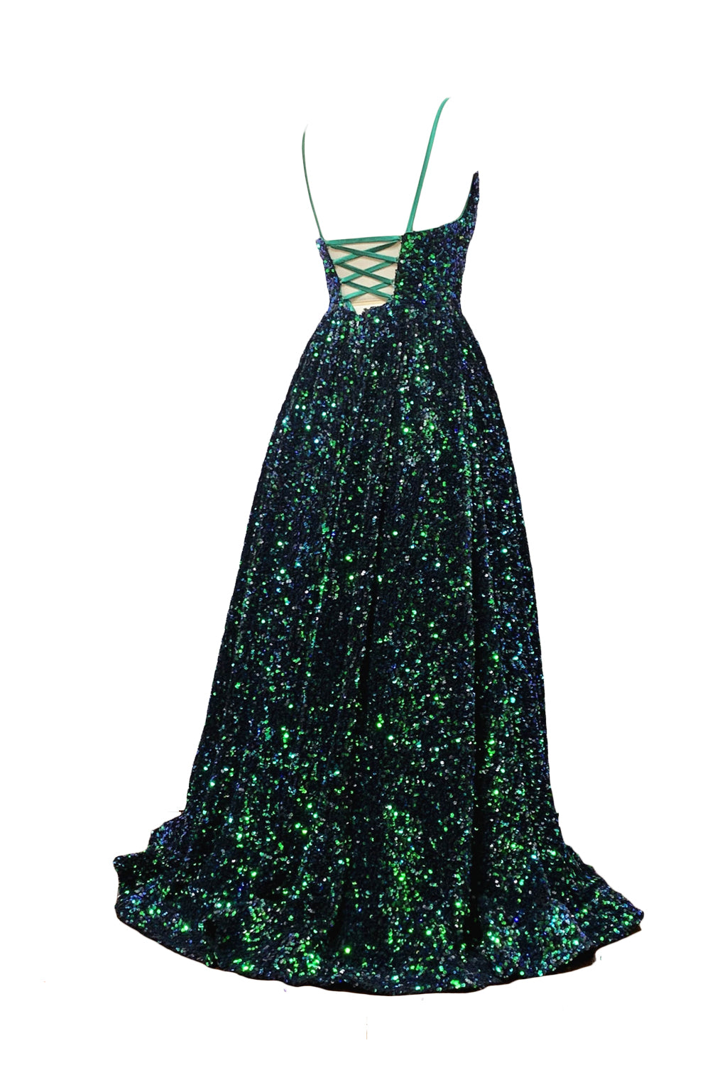 Forest Green Big Sequin Prom Dress 2022 Ball Gown Spaghetti Straps Corset Back with Pockets 26W / Forest Green Forest Green Big Sequin Prom Dress 2022 Ball Gown Spaghetti Straps Corset Back with Pockets 26W / Forest Green
