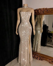 Load image into Gallery viewer, Unique Prom Dress 2023 Mermaid/Trumpet Spaghetti Straps Crisscross Back Sequin Sparkle&amp;Shine