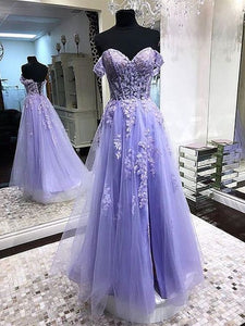 Lavender Prom Dress 2023 Off the Shoulder Tulle with Appliques